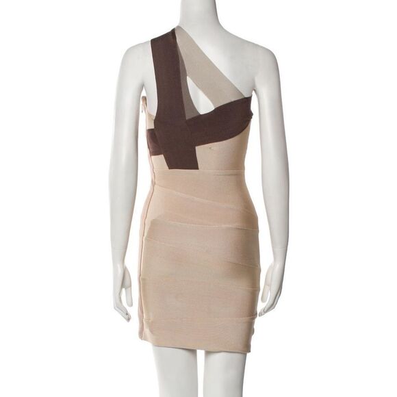 Herve Leger One Shoulder Mini Bandage Dress Ombré Tan Brown Size XS - Picture 4 of 12